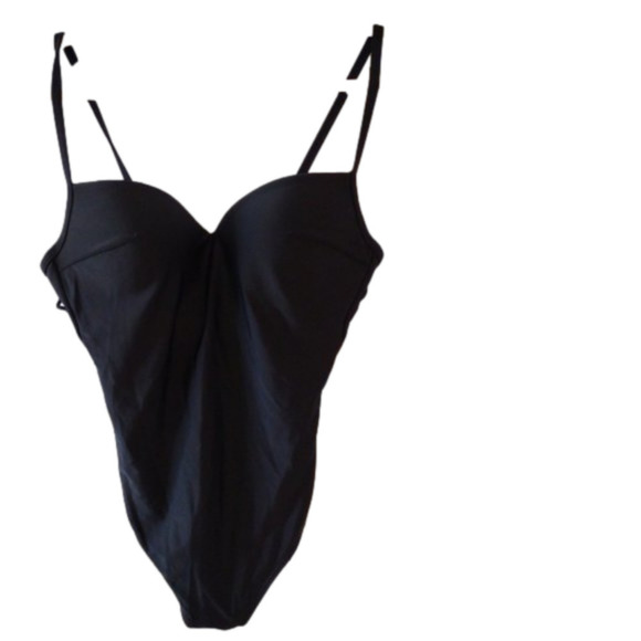 SPIEGEL black one piece swimsuit with cross-cross stretch accent on each side 14 - Picture 1 of 5